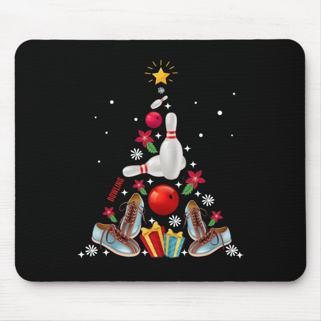 Funny Bowling Christmas Tree Ornament Decor Merry  Mouse Pad (Front)