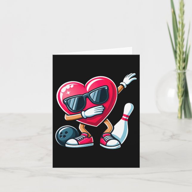 Funny Bowling Dabbing Dab Heart Valentines Day Boy Card (Front)