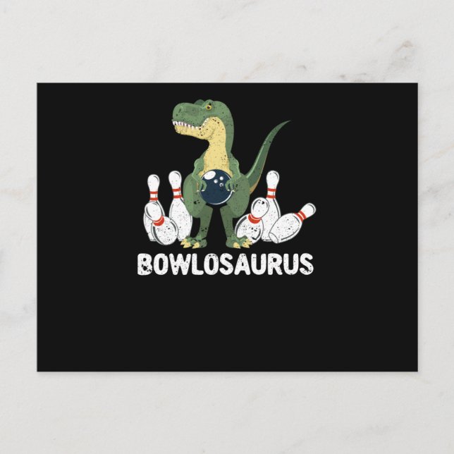 Funny Bowling Dinosaur Bowler Dino Bowl T-Rex Postcard (Front)