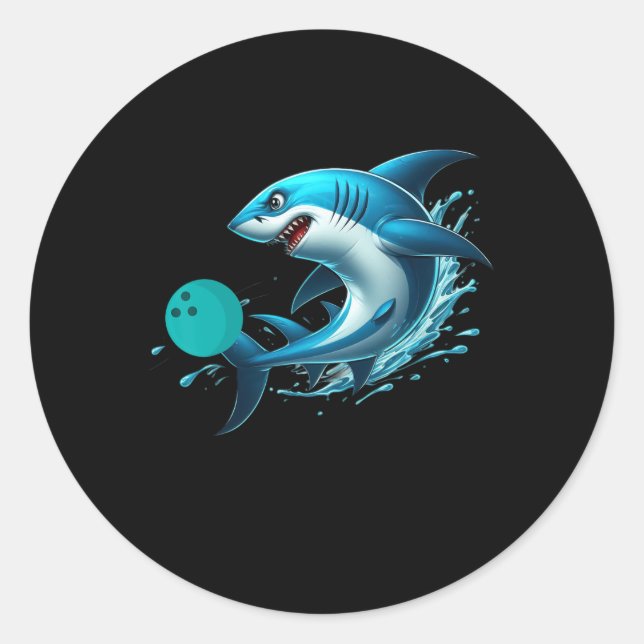 Funny Bowling Graphic Bowling Shark Playing Bowlin Classic Round Sticker (Front)