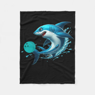 Funny Bowling Graphic Bowling Shark Playing Bowlin Fleece Blanket
