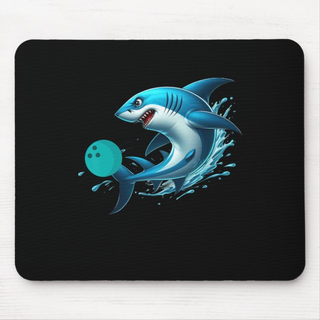 Funny Bowling Graphic Bowling Shark Playing Bowlin Mouse Pad (Front)