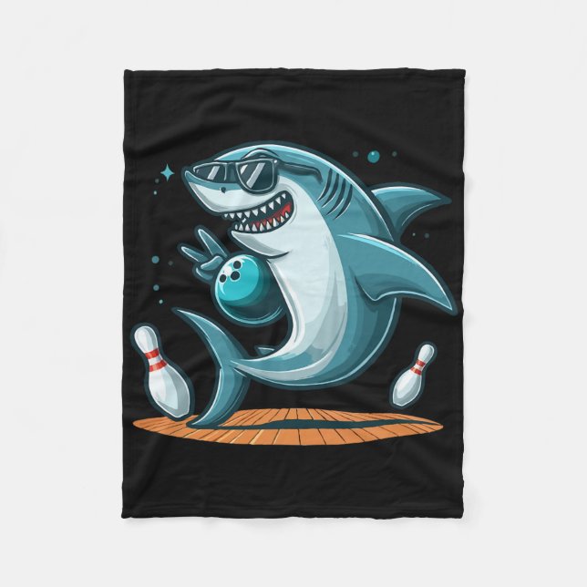 Funny Bowling Graphic Shark Bowling Design Funny B Fleece Blanket (Front)