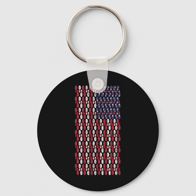 Funny Bowling Pin American Flag Design  Keychain (Front)