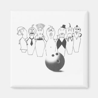 Funny bowling pin characters magnet