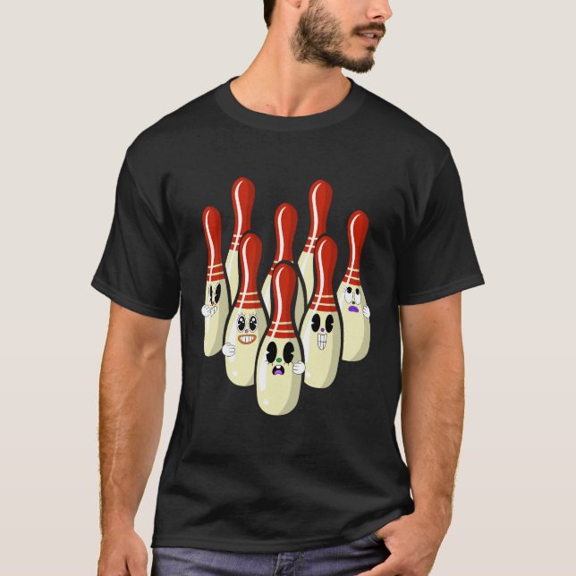 Funny Bowling Pins Cartoon Design T-Shirt (Front)