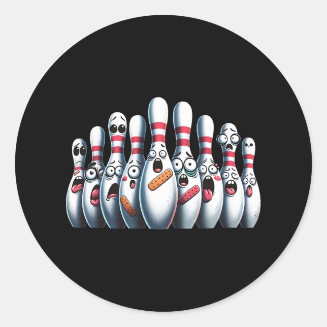 Funny Bowling Pins Cute Scared Bowling Sport Bowle Classic Round Sticker (Front)