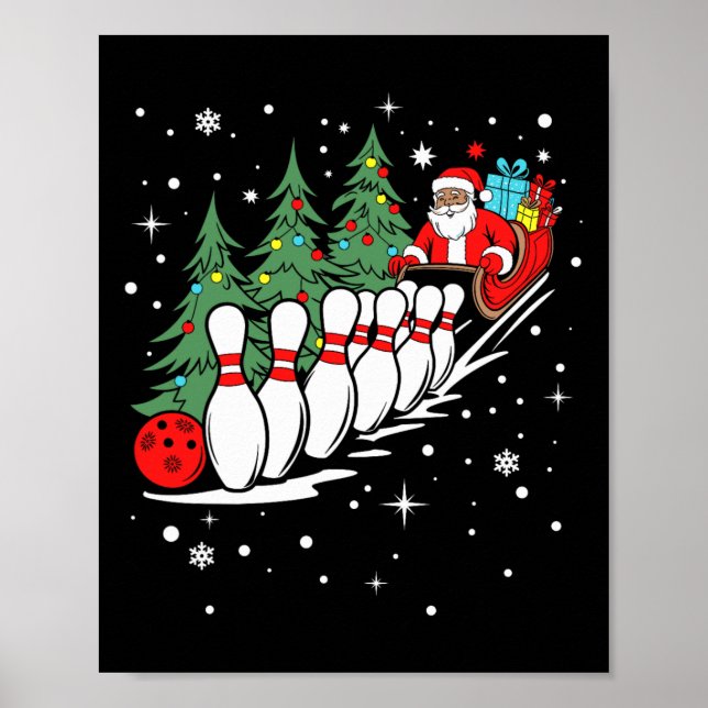 Funny Bowling Player Xmas Lights Santa Bowling Chr Poster (Front)