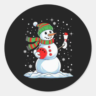 Funny Bowling Player Xmas Lights Snow Bowling Chri Classic Round Sticker