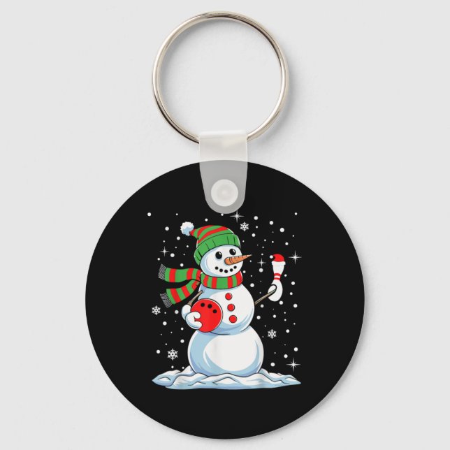 Funny Bowling Player Xmas Lights Snow Bowling Chri Keychain (Front)