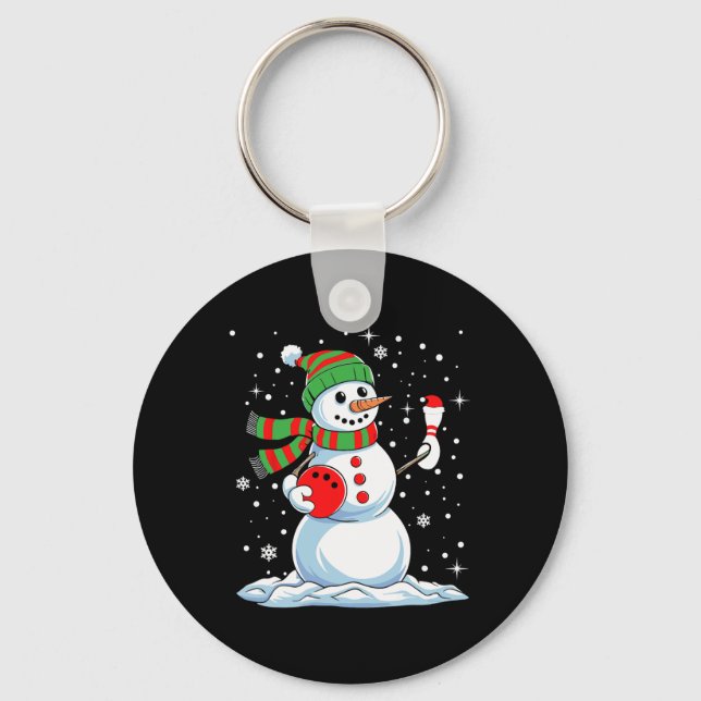 Funny Bowling Player Xmas Lights Snow Bowling Chri Keychain (Front)