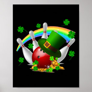 Funny Bowling Shamrock Leprechaun St Patrick Day Poster