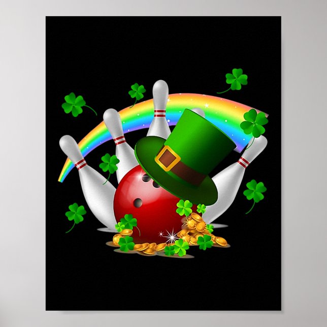 Funny Bowling Shamrock Leprechaun St Patrick Day  Poster (Front)