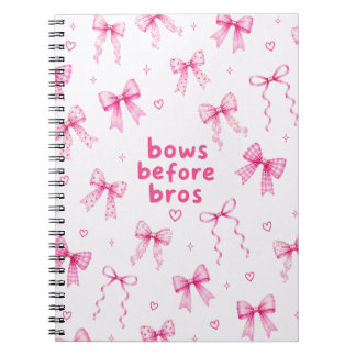 Funny Bows Before Bros Pink Ribbon Coquette Gift Notebook