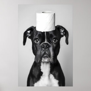 Funny Boxer Dog Bathroom Print, Toilet Paper Roll Poster