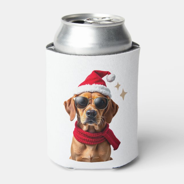Funny Boxer Dog Christmas Lights Xmas Outfit Pajam Can Cooler (Can Front)