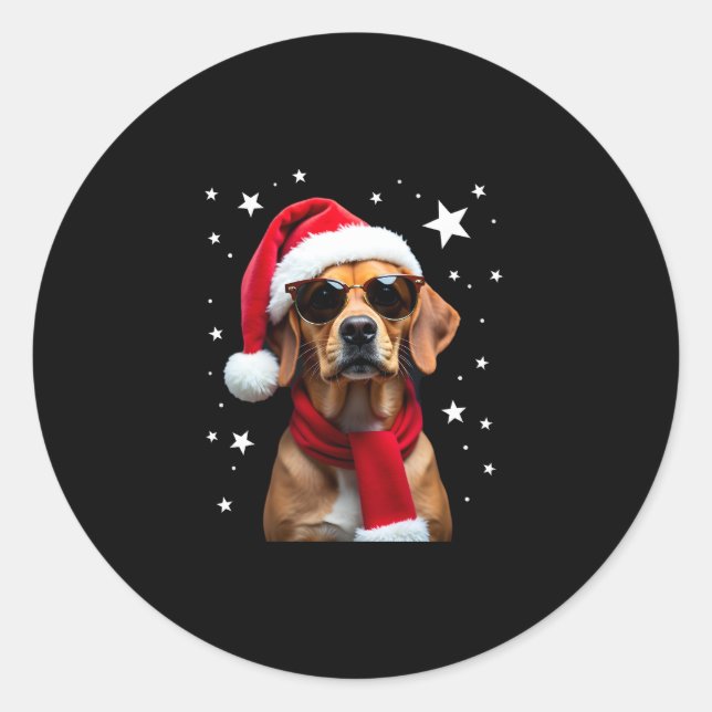 Funny Boxer Dog Christmas Lights Xmas Outfit Pajam Classic Round Sticker (Front)