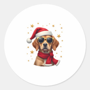 Funny Boxer Dog Christmas Lights Xmas Outfit Pajam Classic Round Sticker