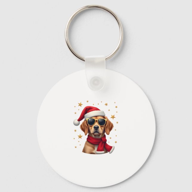 Funny Boxer Dog Christmas Lights Xmas Outfit Pajam Keychain (Front)