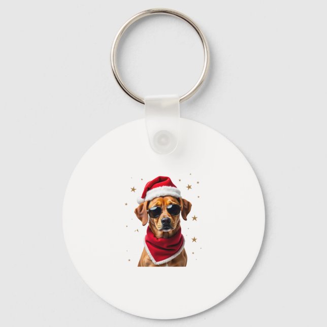 Funny Boxer Dog Christmas Lights Xmas Outfit Pajam Keychain (Front)