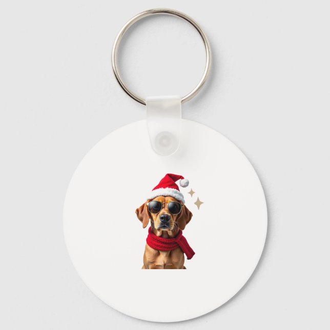 Funny Boxer Dog Christmas Lights Xmas Outfit Pajam Keychain (Front)