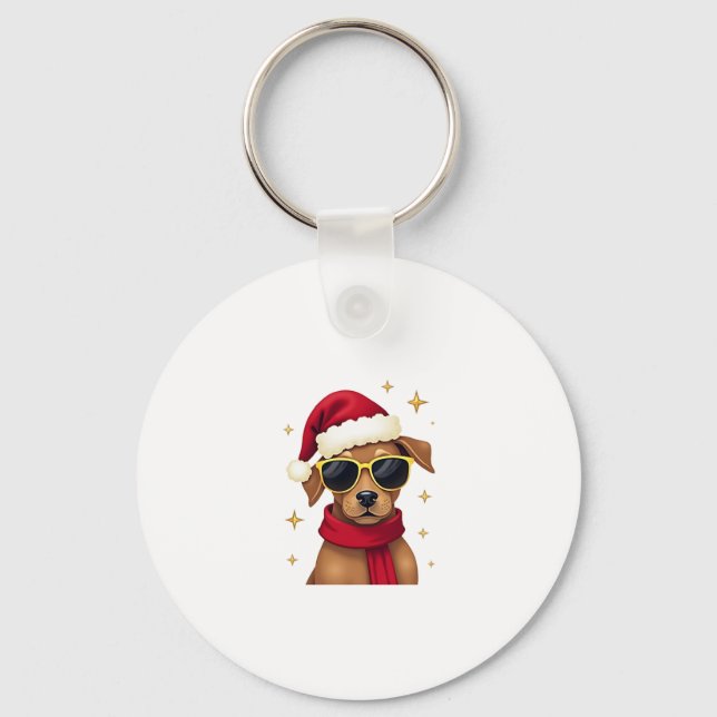Funny Boxer Dog Christmas Lights Xmas Outfit Pajam Keychain (Front)
