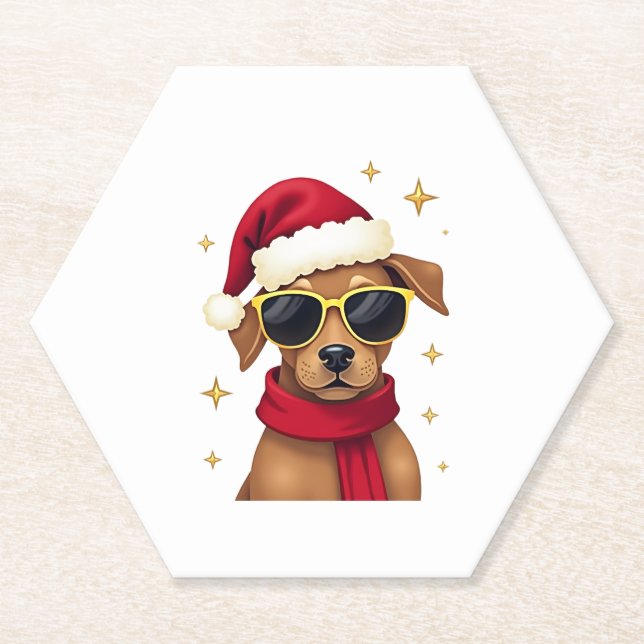 Funny Boxer Dog Christmas Lights Xmas Outfit Pajam Paper Coaster (Front)