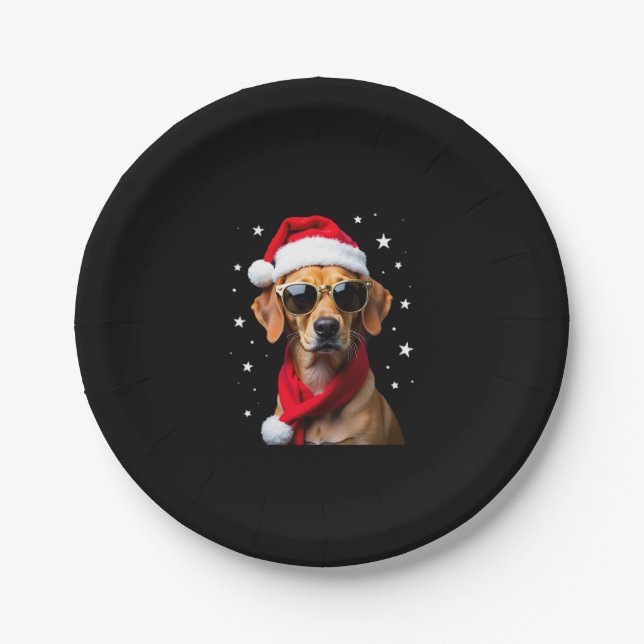 Funny Boxer Dog Christmas Lights Xmas Outfit Pajam Paper Plate (Front)