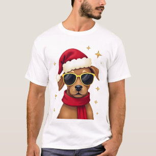 Funny Boxer Dog Christmas Lights Xmas Outfit Pajam T-Shirt