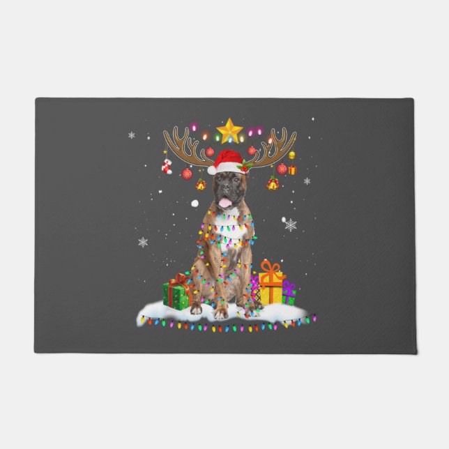 Funny Boxer Dog Christmas Tee Reindeer Christmas Doormat (Front)