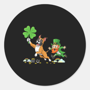 Funny boxer dog clover st patricks day womens mens classic round sticker
