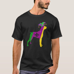 Funny Boxer Dog Mardi Gras Party Mask Beads Dog Pr T-Shirt