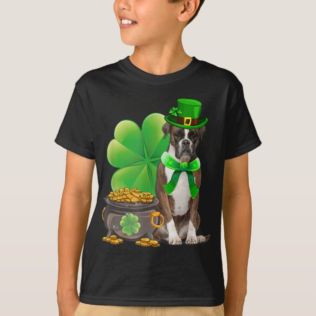 Funny Boxer Dog Shamrock Irish Saint St Patrick Da T-Shirt (Front)