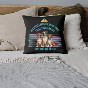 Funny Boxer Dog Warning Throw Pillow