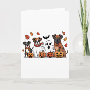 Funny Boxer Ghost Fall Autumn Leaves Thanksgiving Card