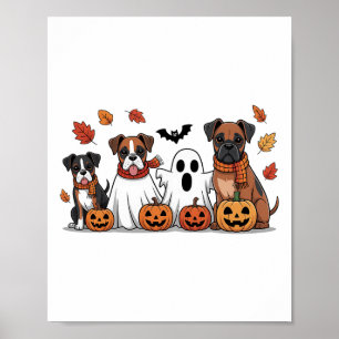 Funny Boxer Ghost Fall Autumn Leaves Thanksgiving Poster