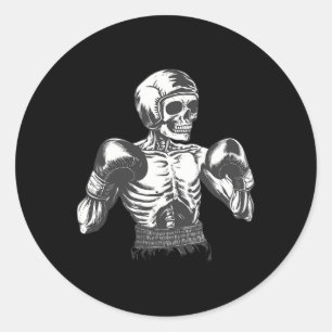 Funny Boxer Skeleton With Boxing Gloves Fighting K Classic Round Sticker