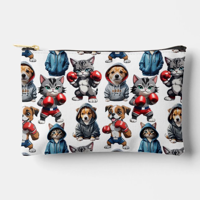 Funny Boxing Cat Dog Pattern Design  Accessory Pouch (Front)