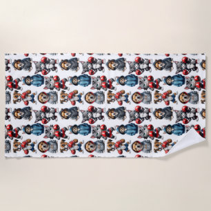 Funny Boxing Cat Dog Pattern Design  Beach Towel