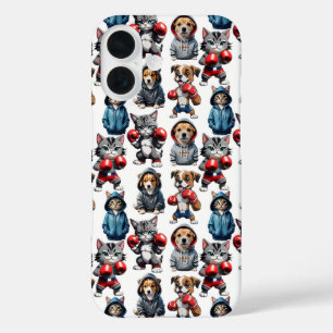 Funny Boxing Cat Dog Pattern Design  iPhone 16 Case