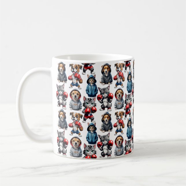 Funny Boxing Cat Dog Pattern Design  Coffee Mug (Left)