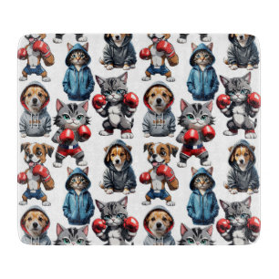 Funny Boxing Cat Dog Pattern Design Cutting Board