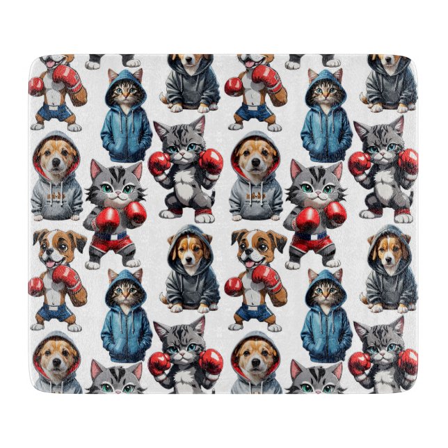 Funny Boxing Cat Dog Pattern Design  Cutting Board (Front)