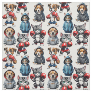 Funny Boxing Cat Dog Pattern Design Fabric