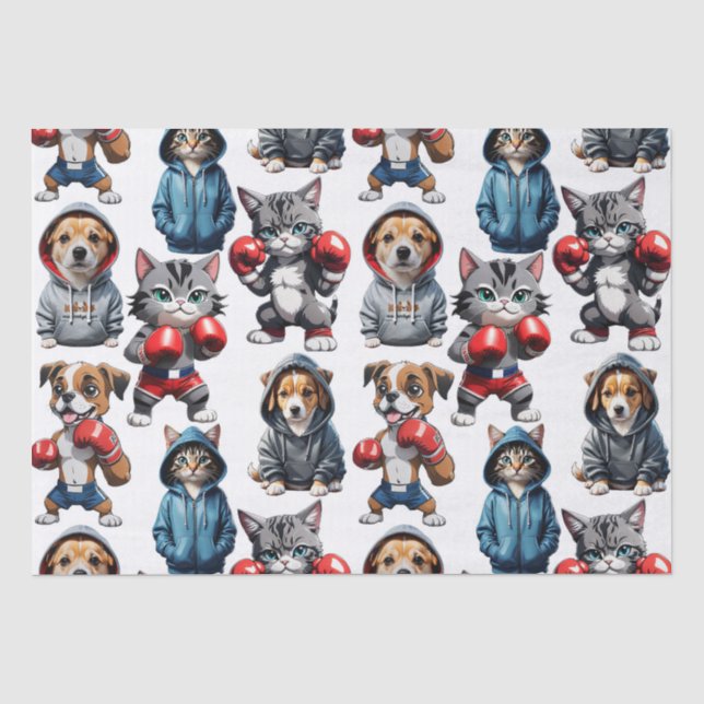 Funny Boxing Cat Dog Pattern Design  Tissue Paper (Front)