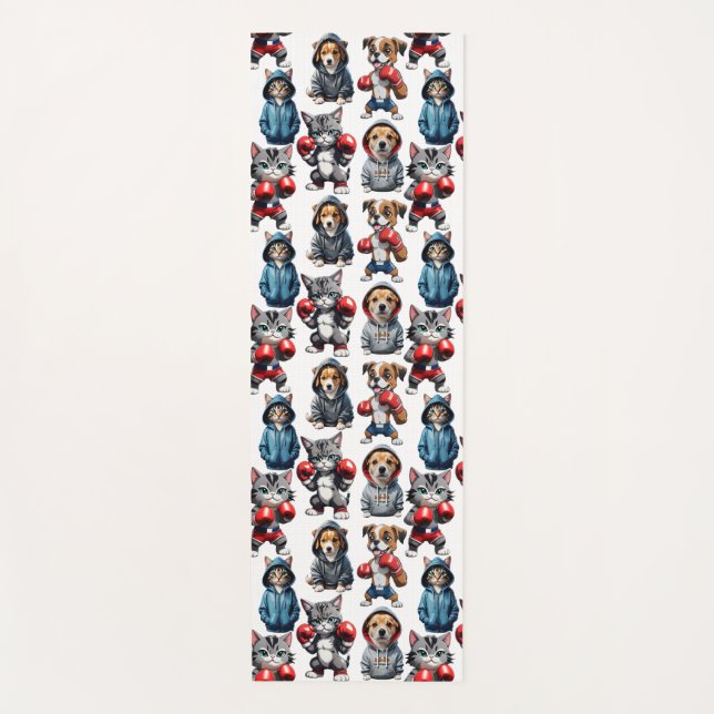 Funny Boxing Cat Dog Pattern Design  Yoga Mat (Front)
