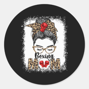 Funny Boxing Gloves Messy Bun Boxing Mom  Classic Round Sticker