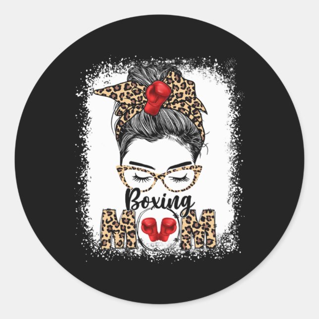 Funny Boxing Gloves Messy Bun Boxing Mom  Classic Round Sticker (Front)