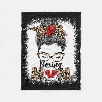 Funny Boxing Gloves Messy Bun Boxing Mom  Fleece Blanket
