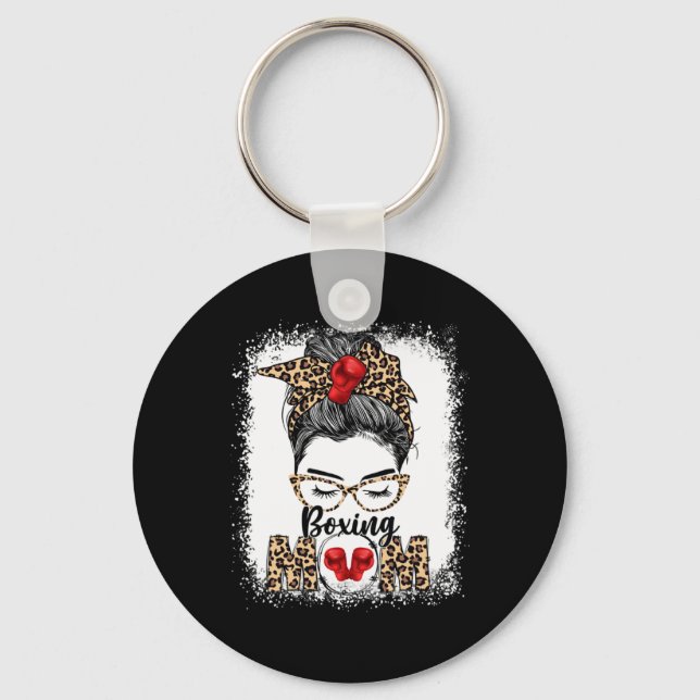 Funny Boxing Gloves Messy Bun Boxing Mom  Keychain (Front)